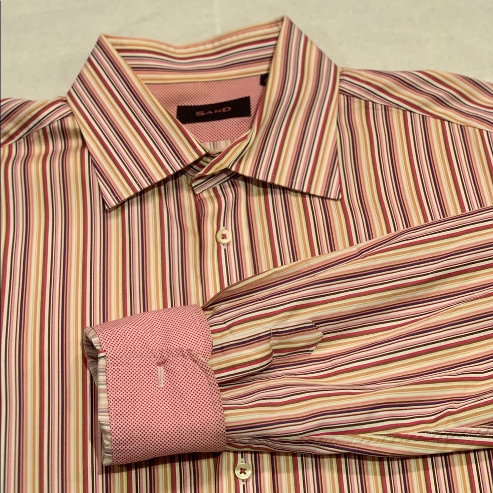 Sand striped spread-collar shirt